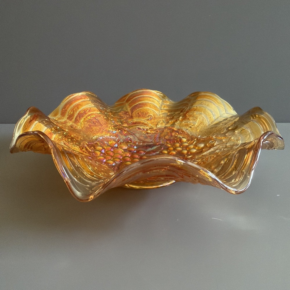Antique Imperial Glass Carnival Glass Ruffle Bowl - Imperial Grape 473-Marigold